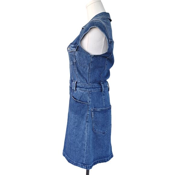 PAIGE Jaxsyn Denim Cap Sleeve Mini Dress Size 4 Kamilla Medium Blue Wash - Picture 5 of 15